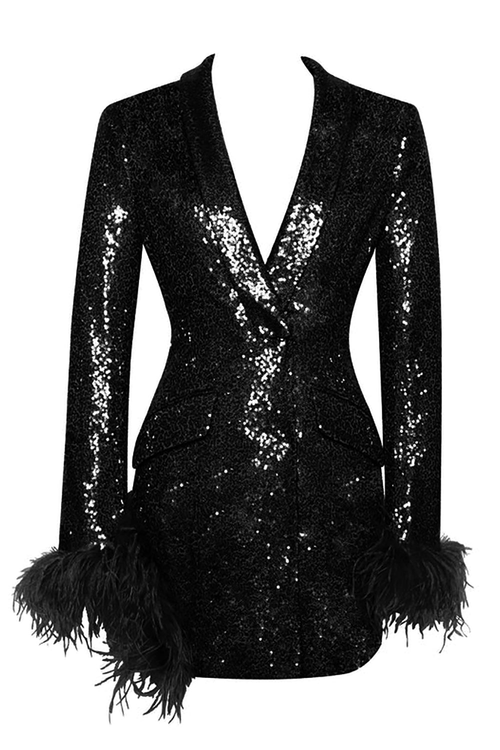 Feather Trim Sequin Blazer Dress – CHICIDA