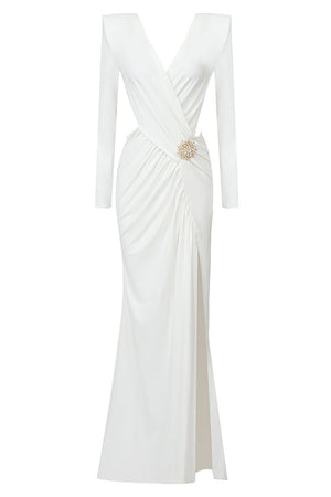 Phenix Brooch-detailed Jersey Slits Dress
