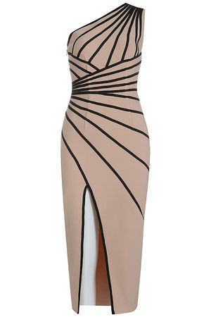 One-shoulder Striped Split Bandage Dress - Chicida