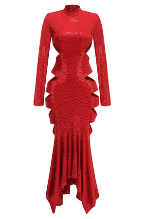 Red Crystal Cut-out Maxi Dress