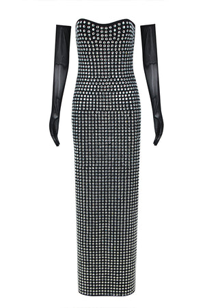 Strapless Crystal Embellished Maxi Dress