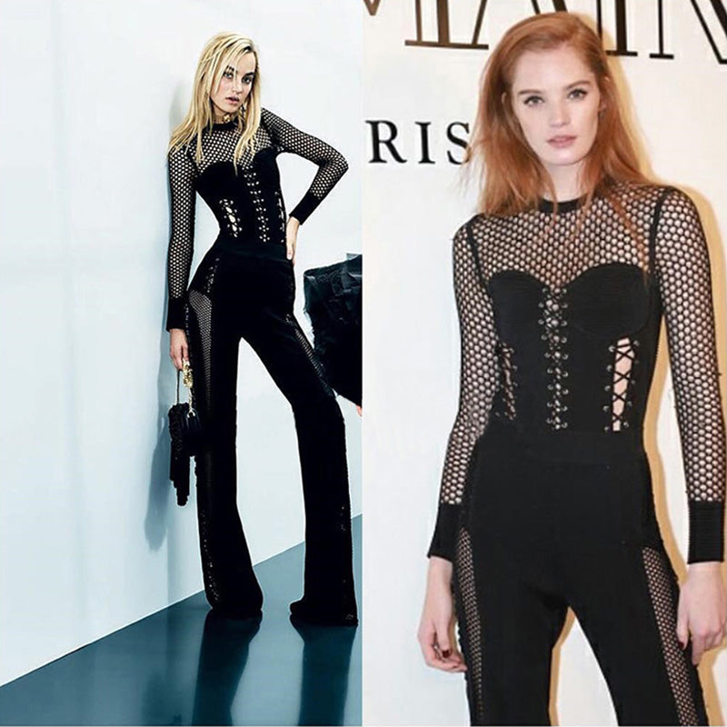 Alexina showcased her slender shape in a black mesh jumpsuit at the event