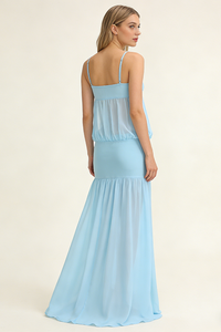 Strappy See-Through Gown in Aqua Blue