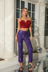 Haut et pantalon à paillettes florales 3D