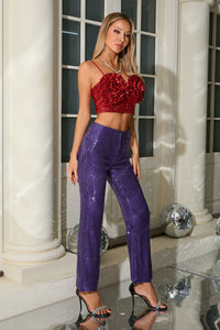 3D Floral Sequin Top and Trousers