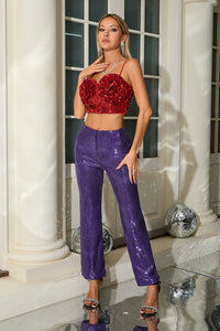 3D Floral Sequin Top and Trousers