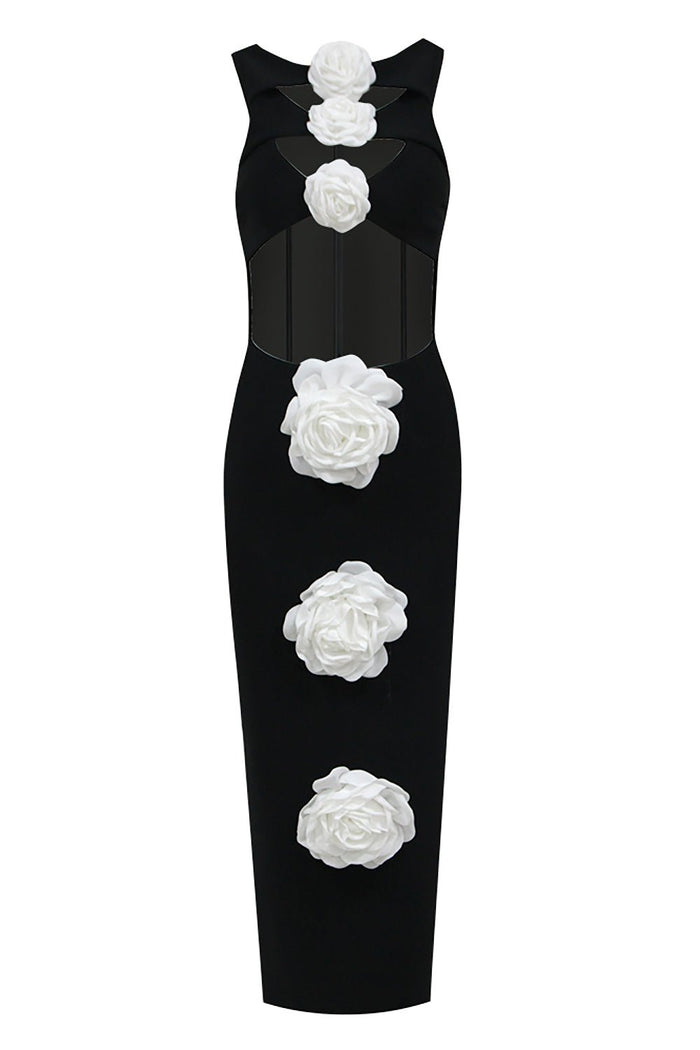 3D Floral Cut - out Maxi Bandage Dress - CHICIDA