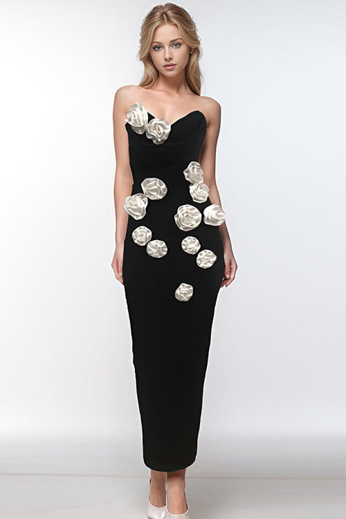 3d floral midi dress 3D Floral Strapless Midi Dress – CHICIDA