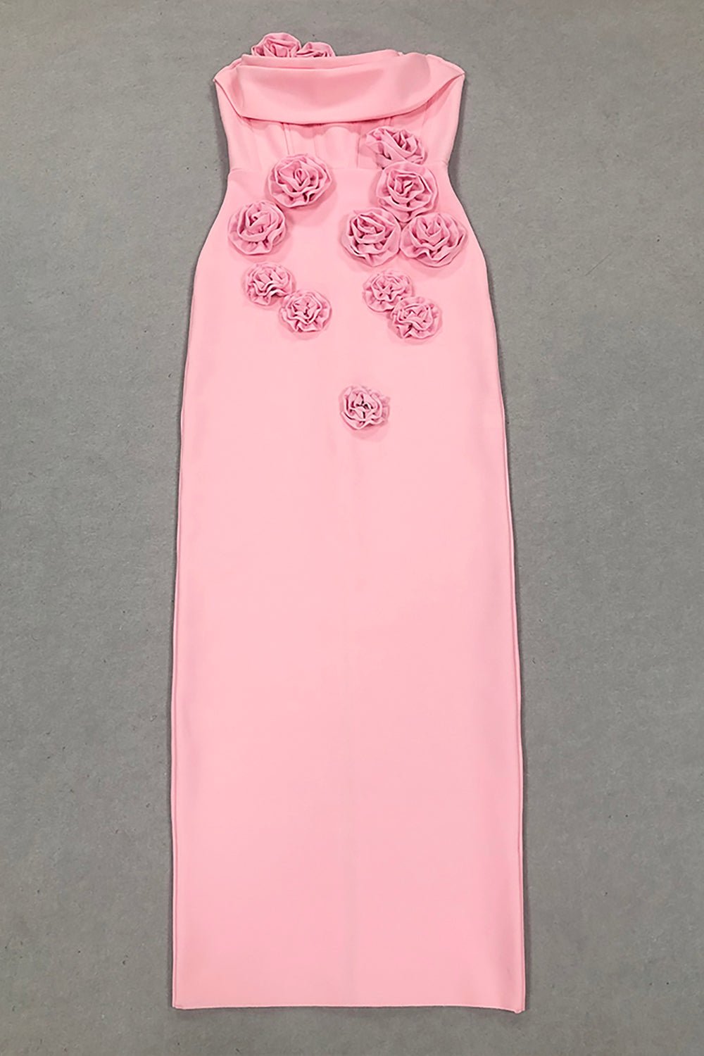 3D Floral Strapless Midi Dress in Pink CHICIDA 3D Floral Strapless Midi Dress in Pink CHICIDA