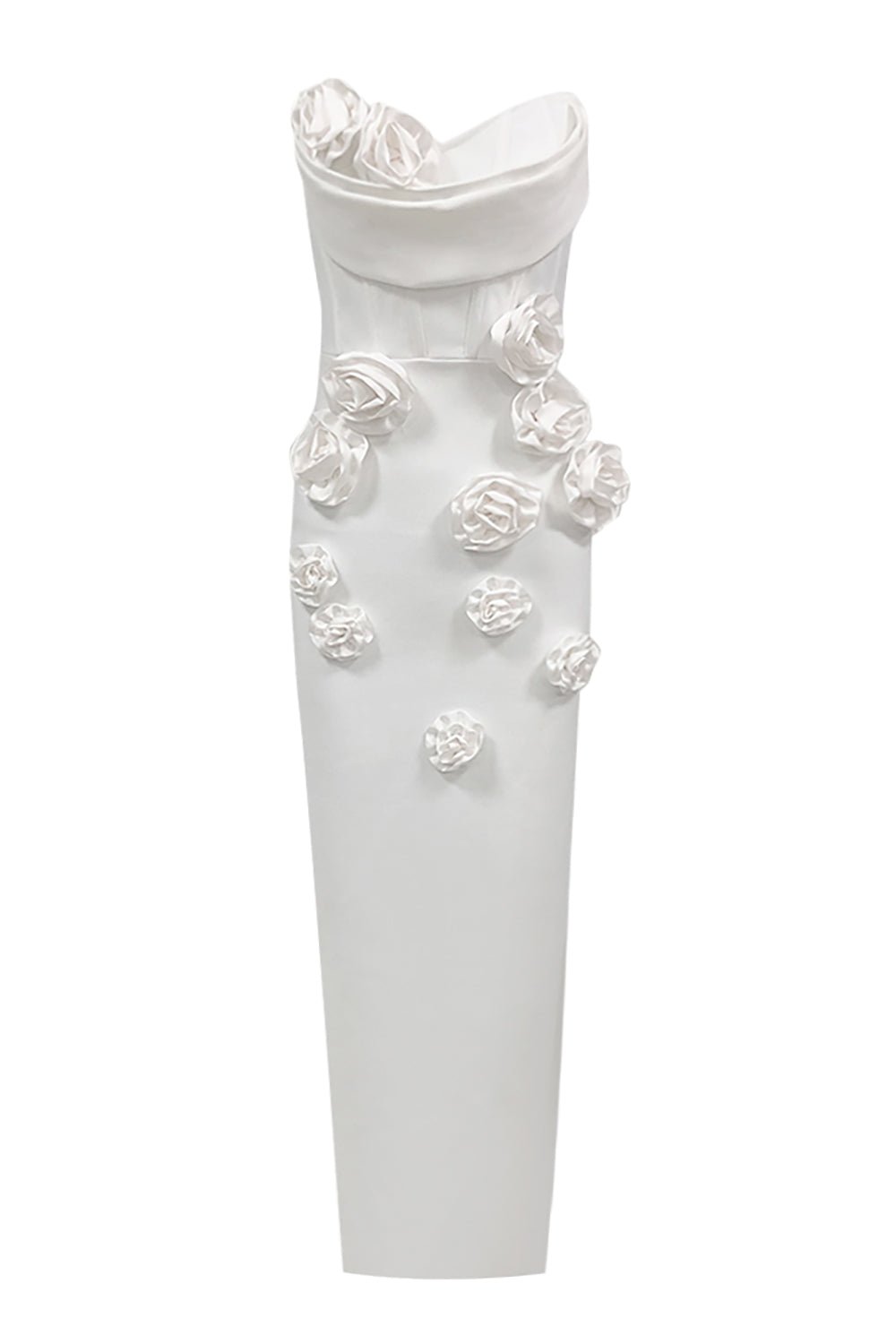 3D Floral Strapless Midi Dress in White - CHICIDA