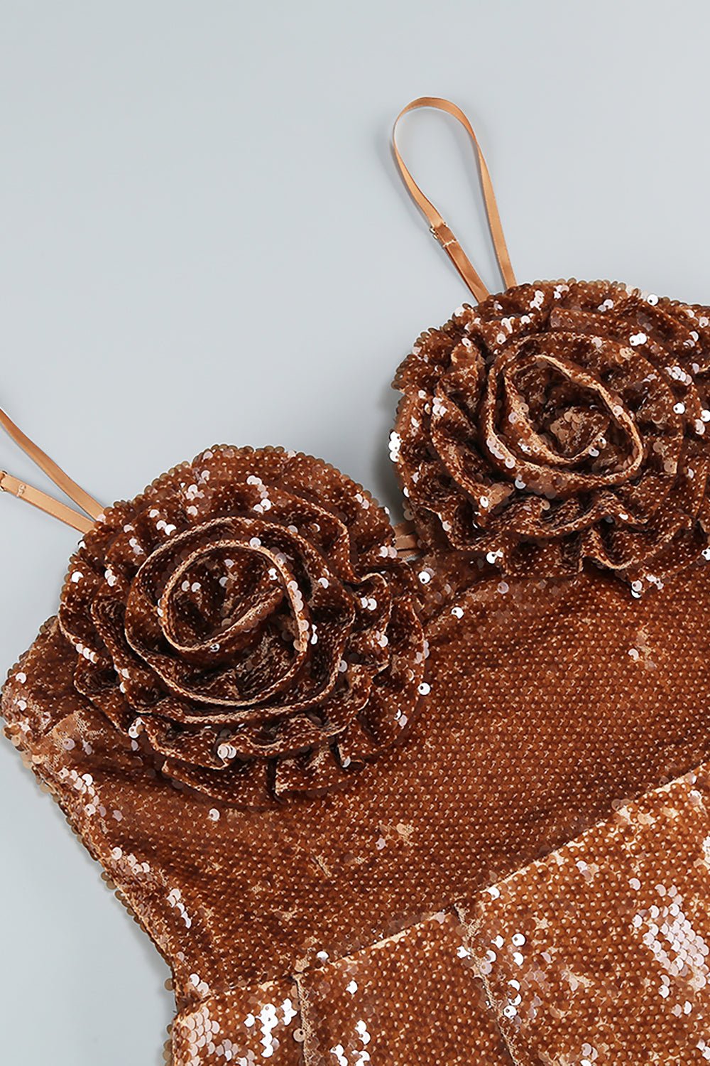 3d Flower Corset Sequin A Line Mini Dress in Brown CHICIDA 3d Flower Corset Sequin A Line Mini Dress in Brown CHICIDA