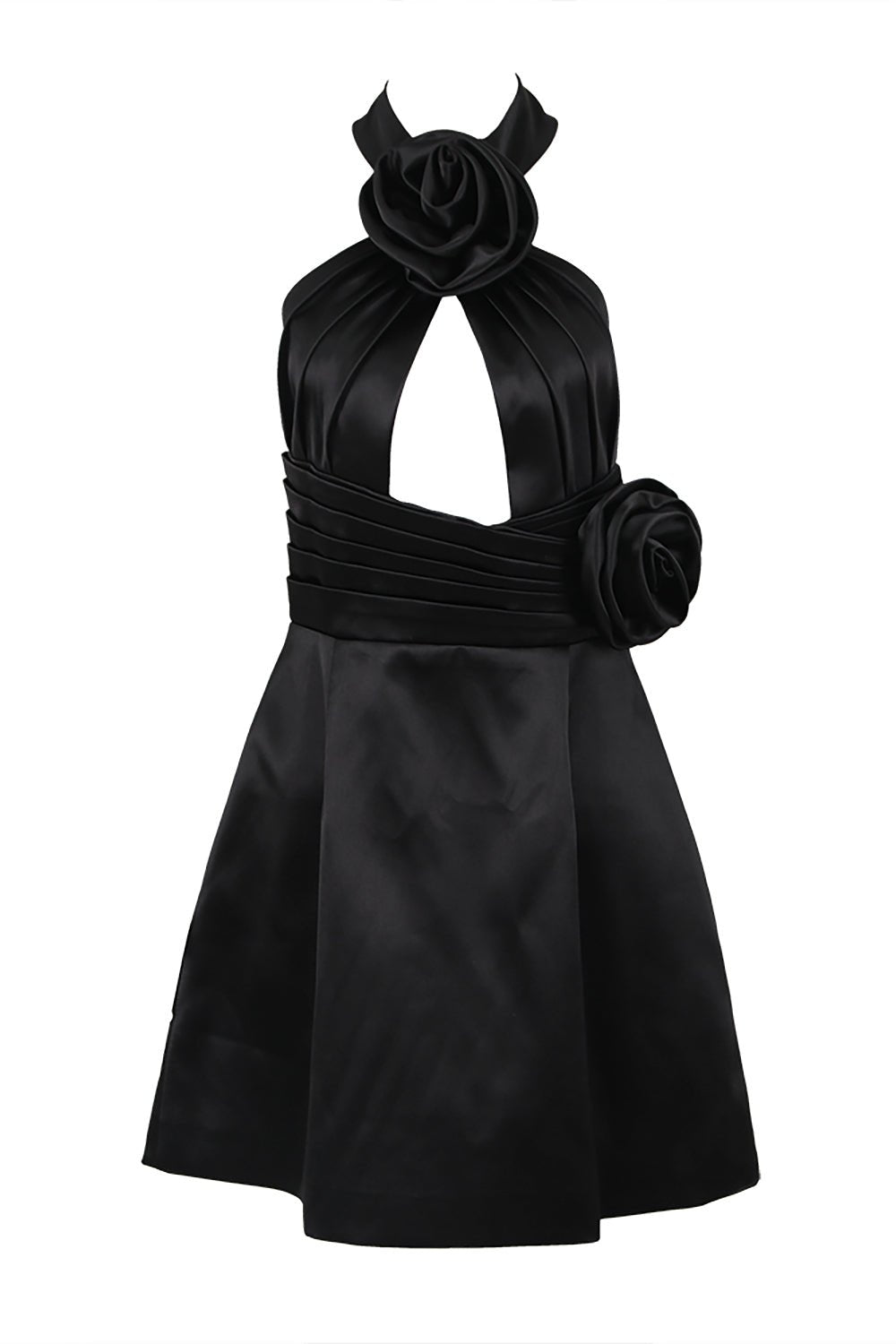 3d Flower Halter Cut Out Satin Mini Dress CHICIDA 3d Flower Halter Cut Out Satin Mini Dress CHICIDA