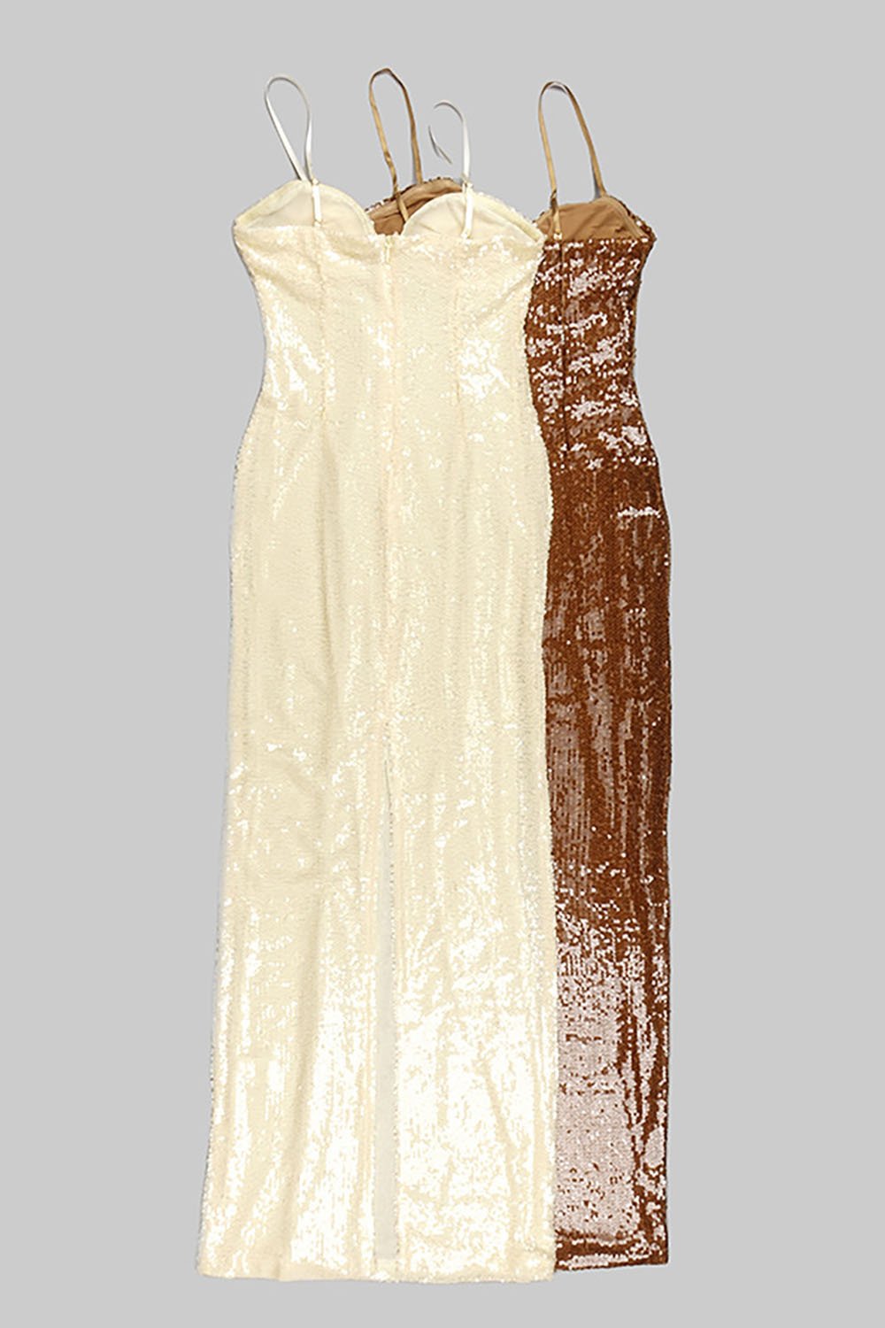 3D Flower Sequin Slip Maxi Dress in Brown Burgundy Beige - CHICIDA