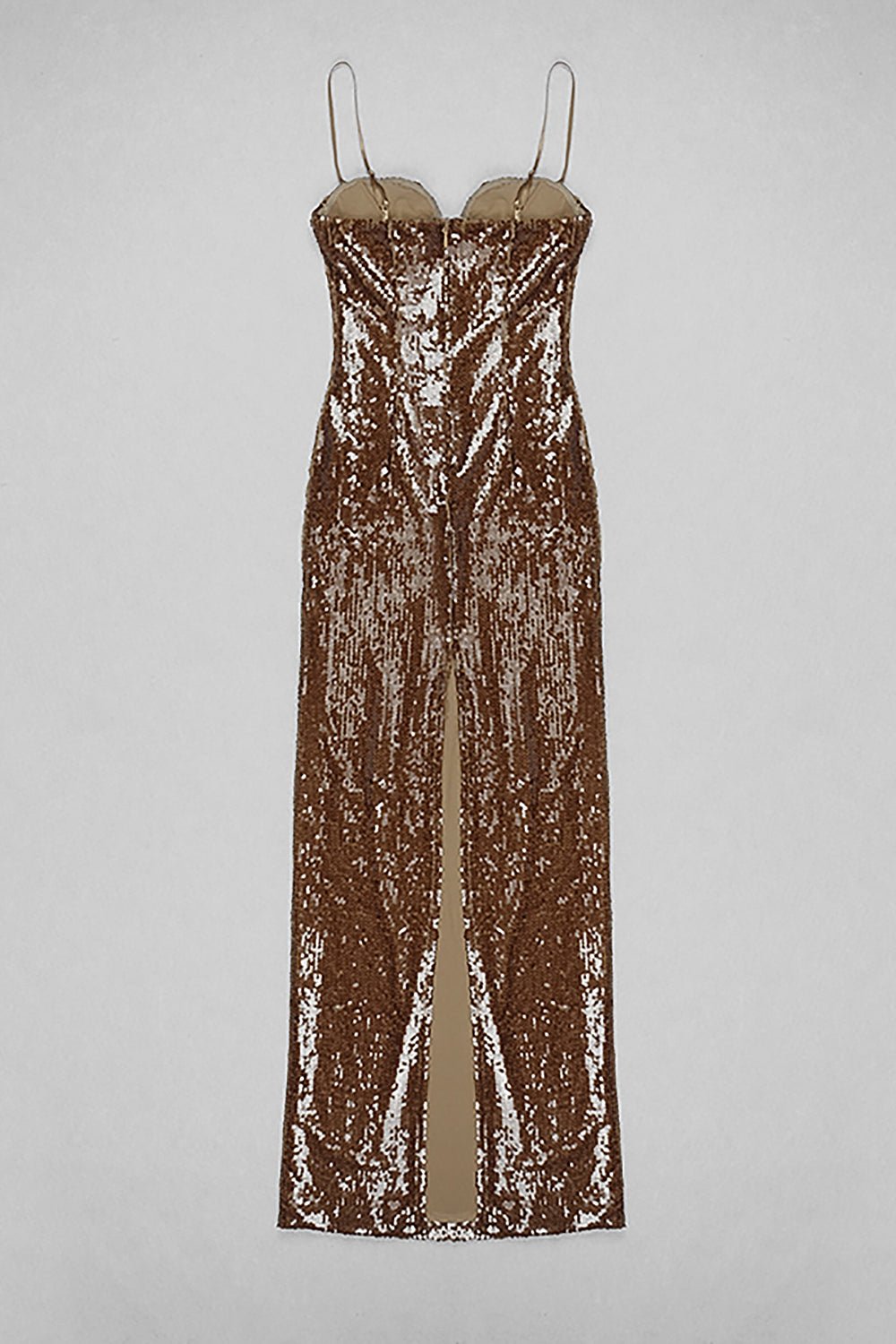 3D Flower Sequin Slip Maxi Dress in Brown Burgundy Beige - CHICIDA