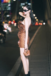 3d Flower Ruffles Sequin Mini Dress