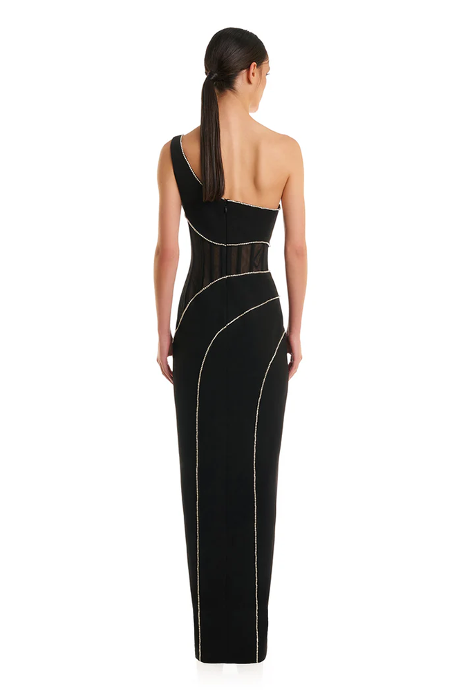 Asymmetric Crystal Trim Bandage Gown