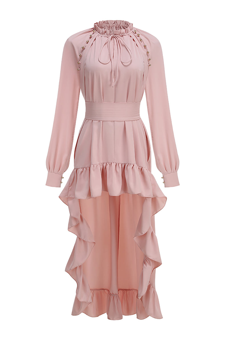 Asymmetrical Ruched Maxi Dress in Pink