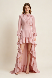 Asymmetrical Ruched Maxi Dress in Pink