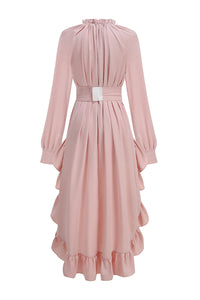 Asymmetrical Ruched Maxi Dress in Pink