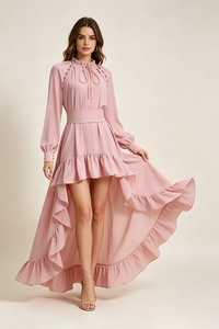 Asymmetrical Ruched Maxi Dress in Pink