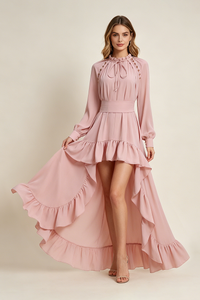 Asymmetrical Ruched Maxi Dress in Pink