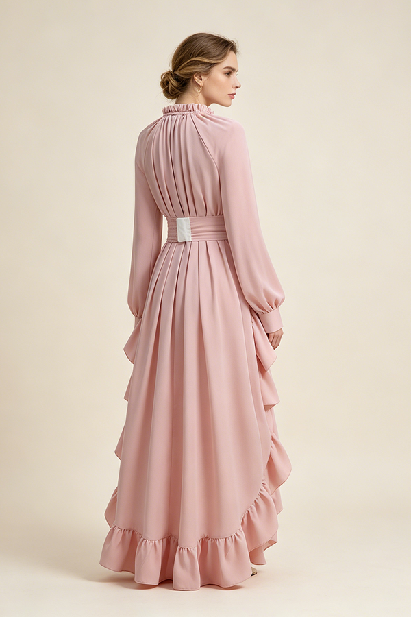 Asymmetrical Ruched Maxi Dress in Pink