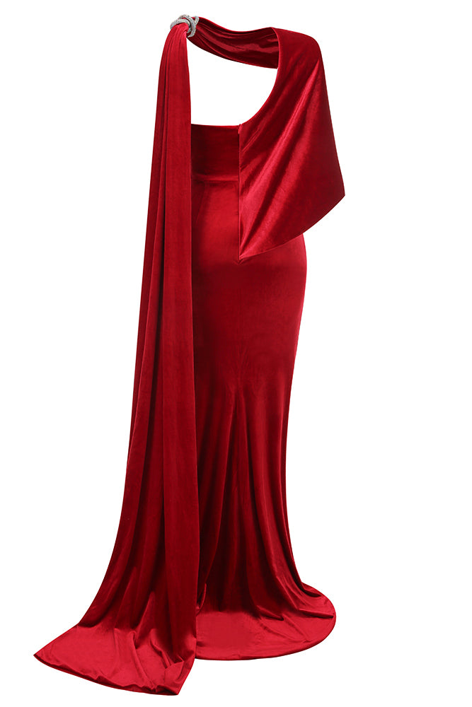 Asymmetrical Caplet Velvet Gown