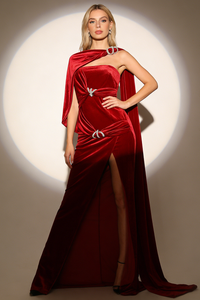 Asymmetrical Caplet Velvet Gown