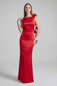 Backless 3D Floral Embellished Gown