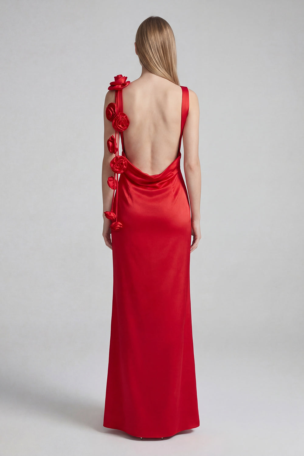 Backless 3D Floral Embellished Gown