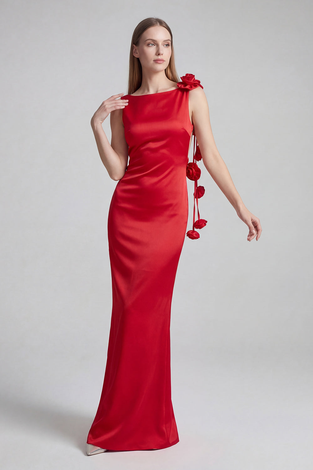 Backless 3D Floral Embellished Gown