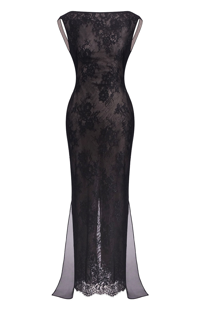 Backless Butterfly Bows Lace Maxi Dress
