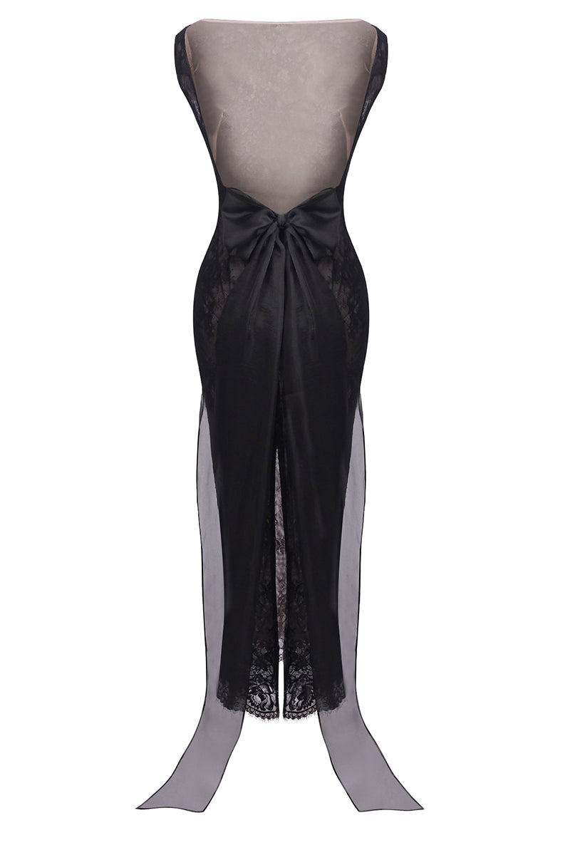 Backless Butterfly Bows Lace Maxi Dress