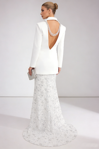 Backless Crystal Sequin-embellished Blazer Lace Maxi Skirt