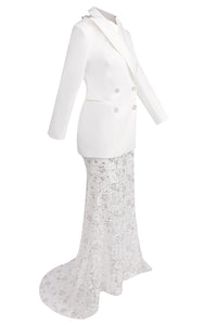 Backless Crystal Sequin-embellished Blazer Lace Maxi Skirt