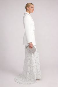 Backless Crystal Sequin-embellished Blazer Lace Maxi Skirt