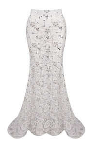 Backless Crystal Sequin-embellished Blazer Lace Maxi Skirt