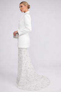 Backless Crystal Sequin-embellished Blazer Lace Maxi Skirt