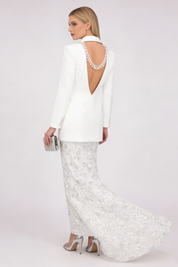 Backless Crystal Sequin-embellished Blazer Lace Maxi Skirt