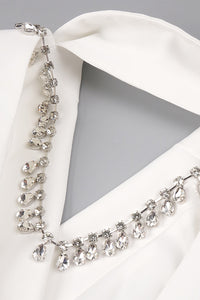 Backless Crystal Sequin-embellished Blazer Lace Maxi Skirt