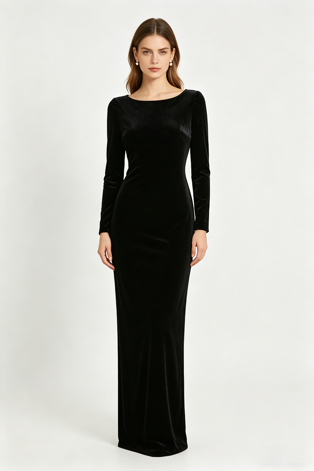 Backless Crystal Velvet Gown in Black