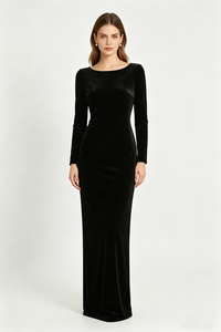 Backless Crystal Velvet Gown in Black