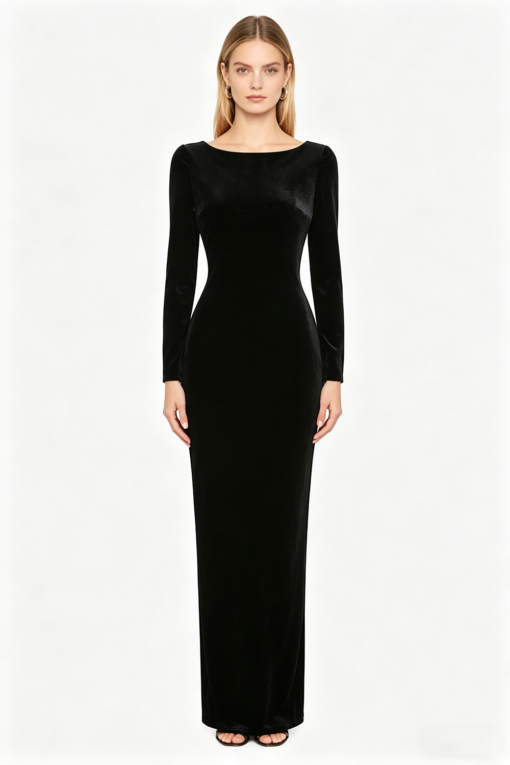 Backless Crystal Velvet Gown in Black