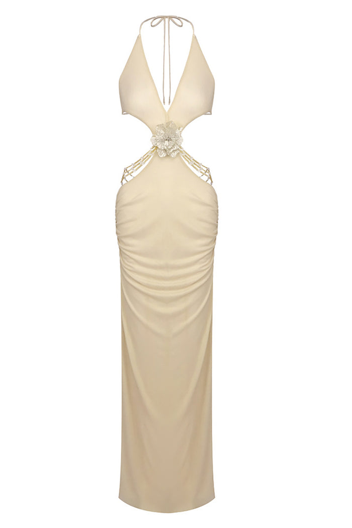 Backless Floral Crystal Maxi Dress