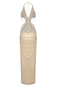 Backless Floral Crystal Maxi Dress