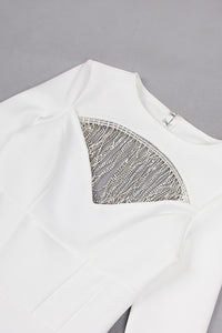 Robe de soirée dos nu à pampilles en cristal ajouré en blanc