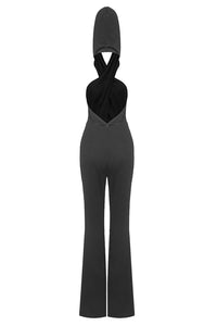 Backless Hooded Jumpsuit in Black