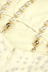 Backless Pearl-Embellished Maxi Dress in White