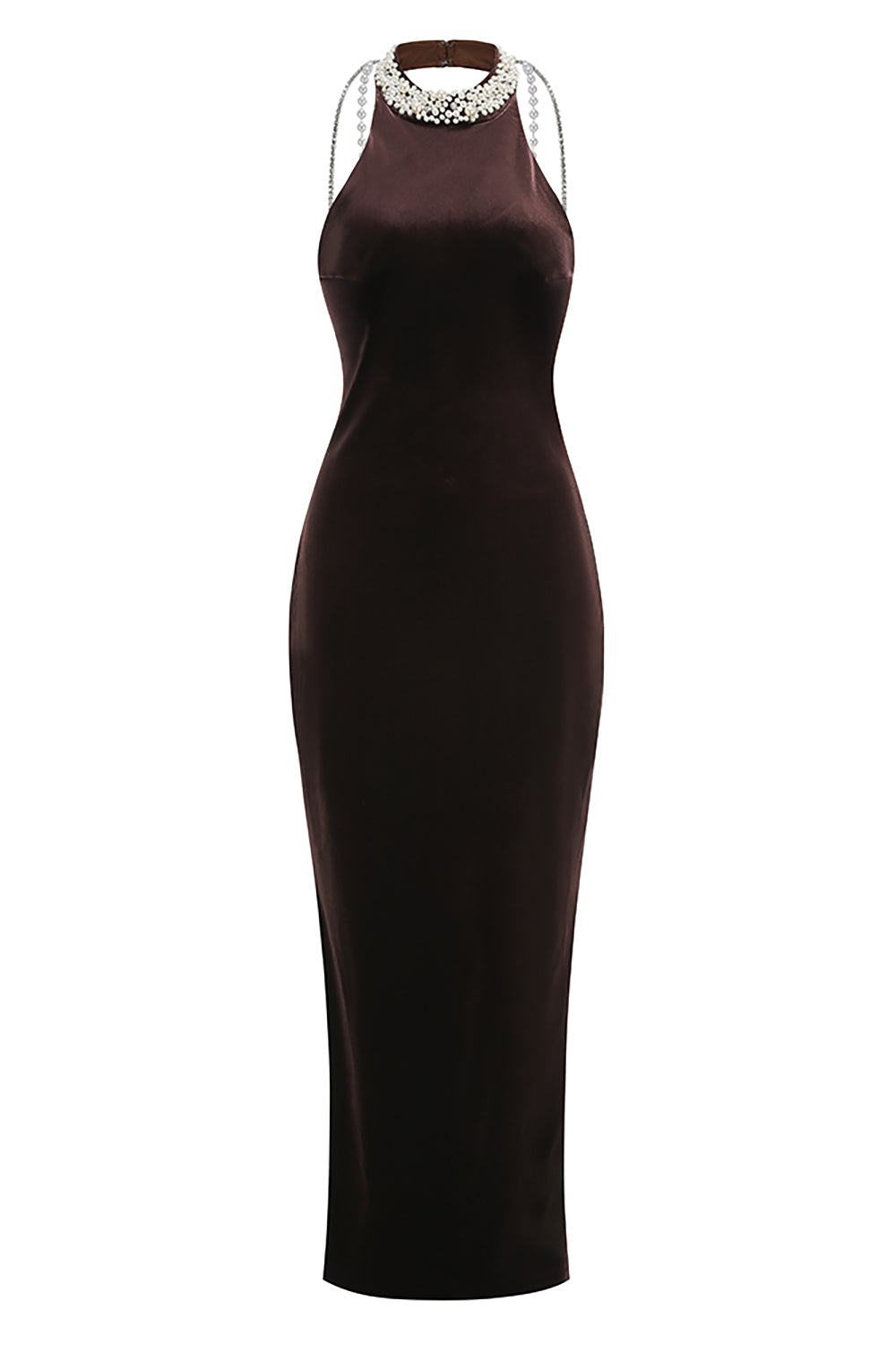 Backless Pearl Velvet Maxi Dress in Brown CHICIDA Backless Pearl Velvet Maxi Dress in Brown CHICIDA