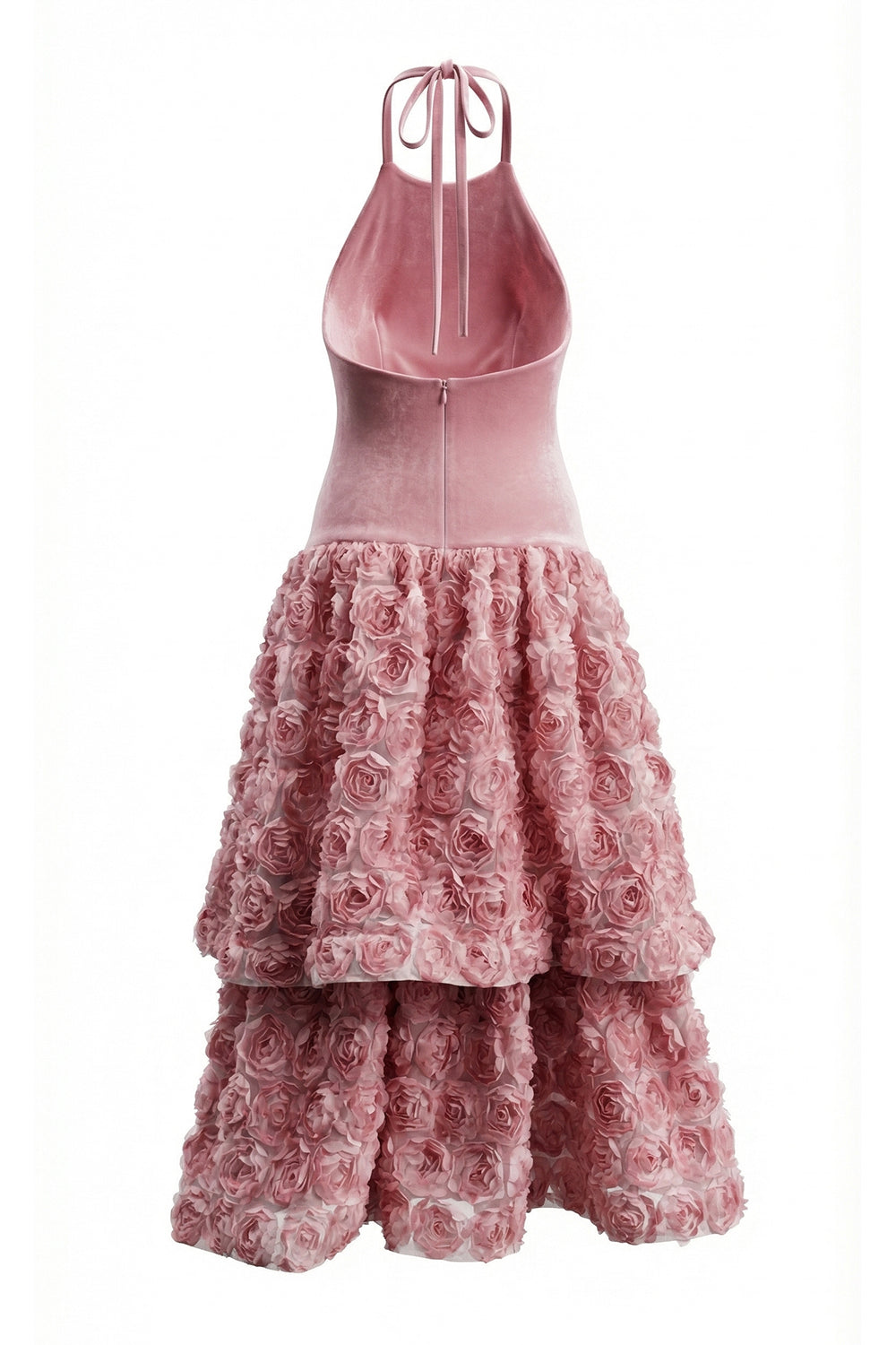 Backless Rose Applique Tulle Midi Dress